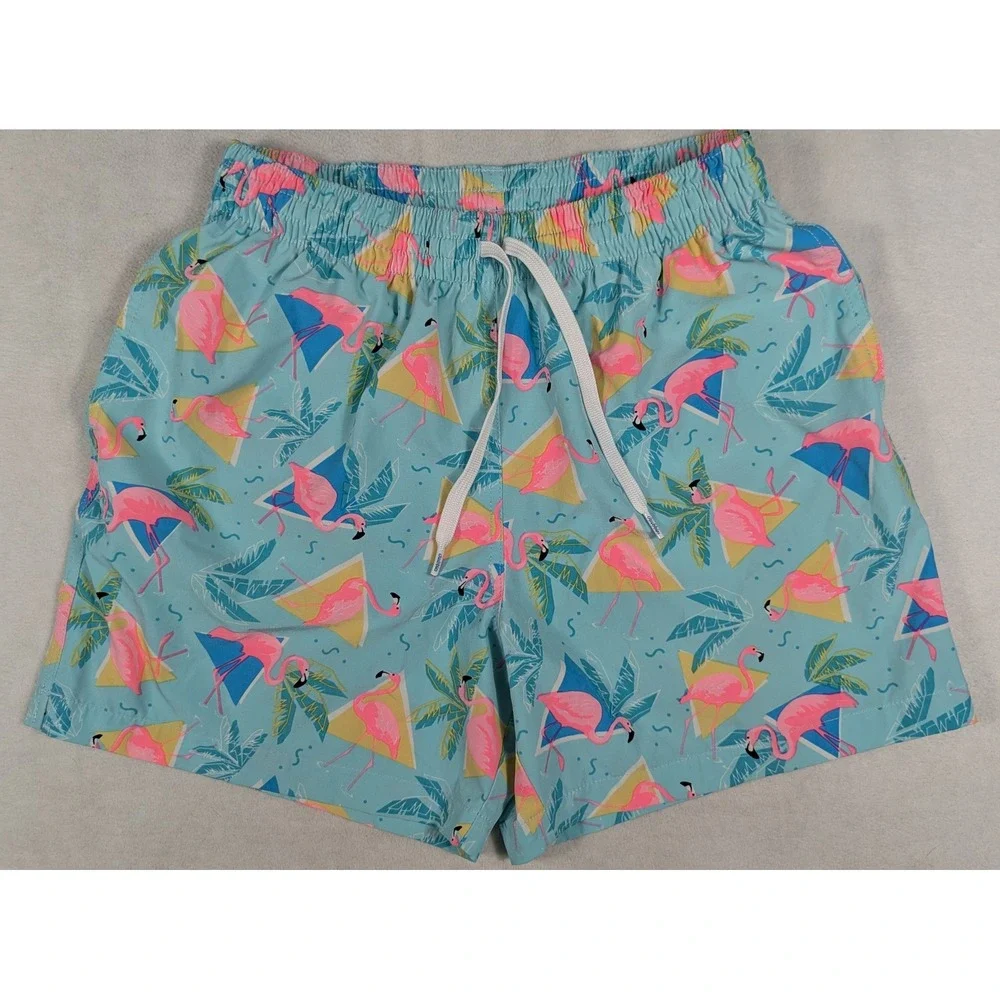 Chubbies Mens Flamingo Palm Tree Swim Trunks Blue 5.5 Inch Inseam Medium